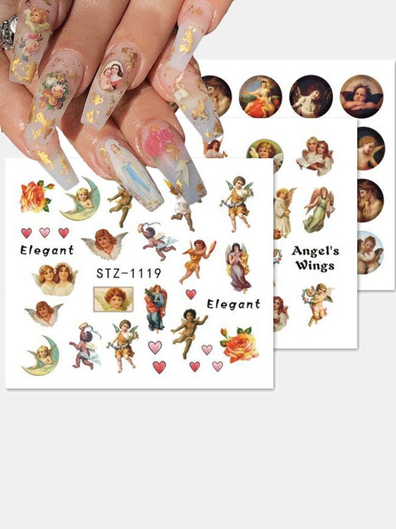 8 Db Nail Art Matricák Retro Cupid Eros Water Transfer Manikűr Eszközök