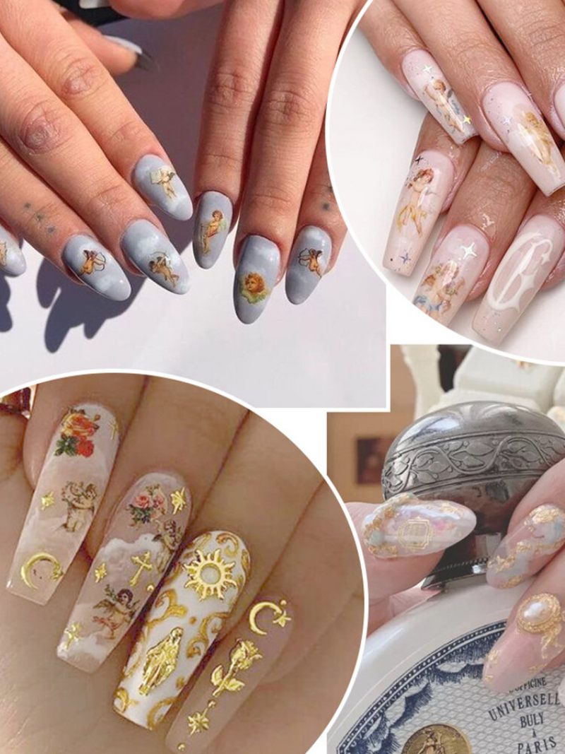 8 Db Nail Art Matricák Retro Cupid Eros Water Transfer Manikűr Eszközök