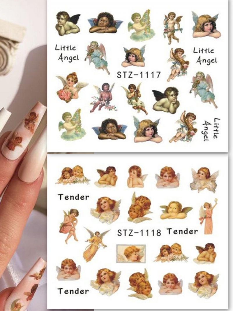 8 Db Nail Art Matricák Retro Cupid Eros Water Transfer Manikűr Eszközök