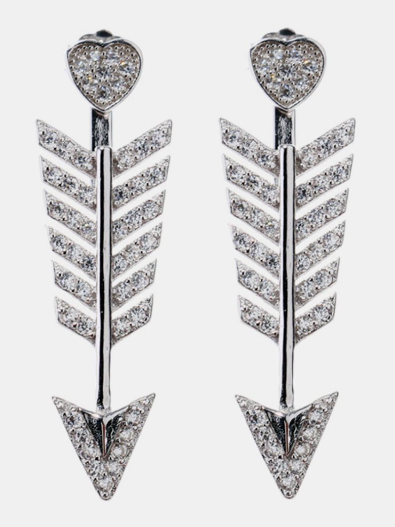 925 Sterling Ezüst Fülbevaló Nyíl Szív Fényes Tükör Cirkónia Luxus Fülkabát Ékszer Nőknek