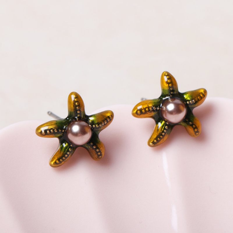 Aranyos Tengeri Csillag Gyöngy Fülbevaló Egyedi Sárga Lila Állati Piercing Ajándék Nőknek
