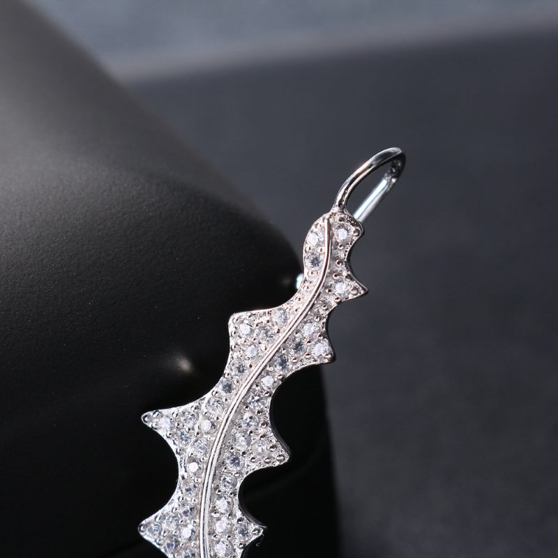 Egyedülálló Luxus 925 Sterling Ezüst Fülbevaló Levél Teljes Cirkónia Fülmandzsetta Piercing Nőknek