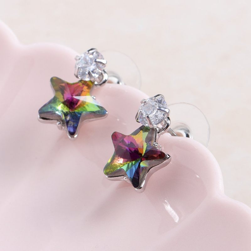 Egyszerű Star Stud Fülbevaló Káprázatos Cubic Cirkónia Crystal Piercing Női