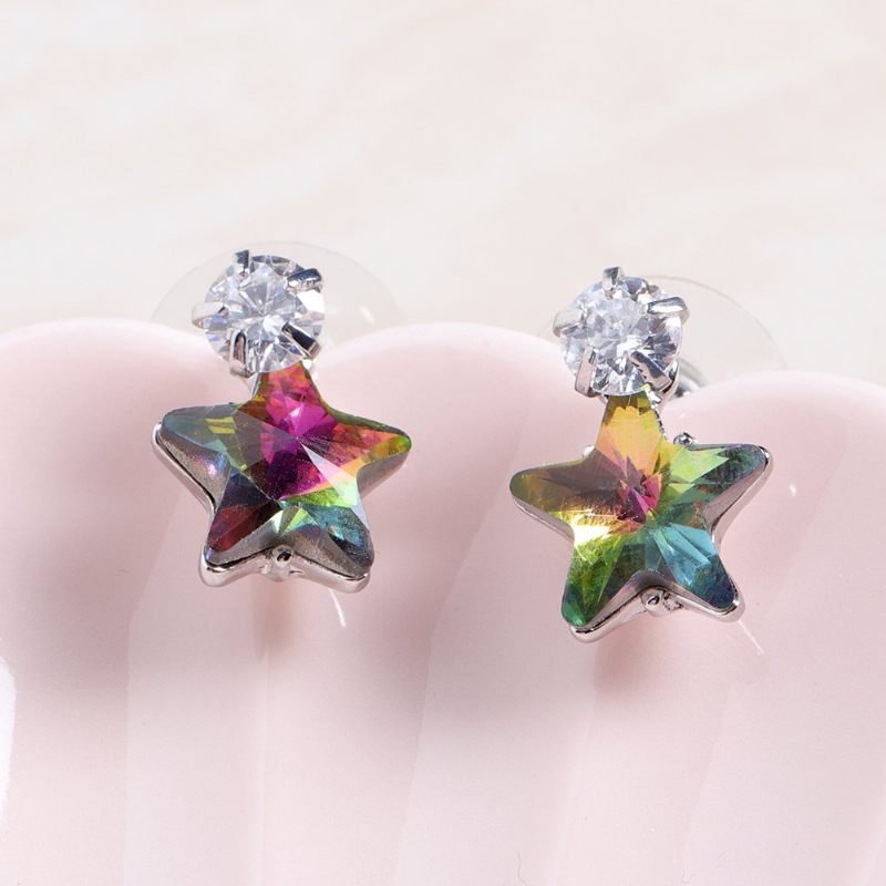 Egyszerű Star Stud Fülbevaló Káprázatos Cubic Cirkónia Crystal Piercing Női