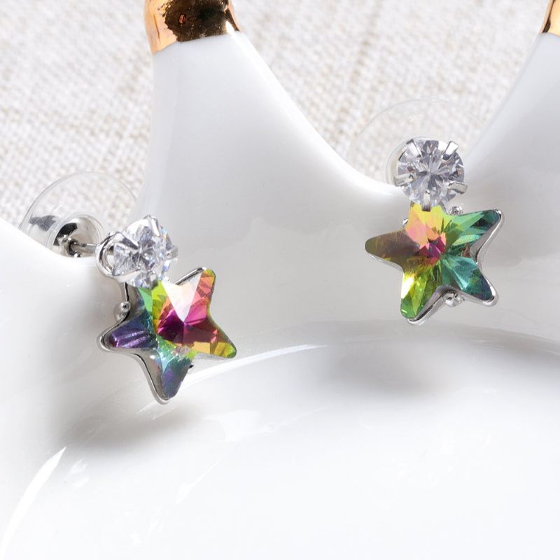 Egyszerű Star Stud Fülbevaló Káprázatos Cubic Cirkónia Crystal Piercing Női