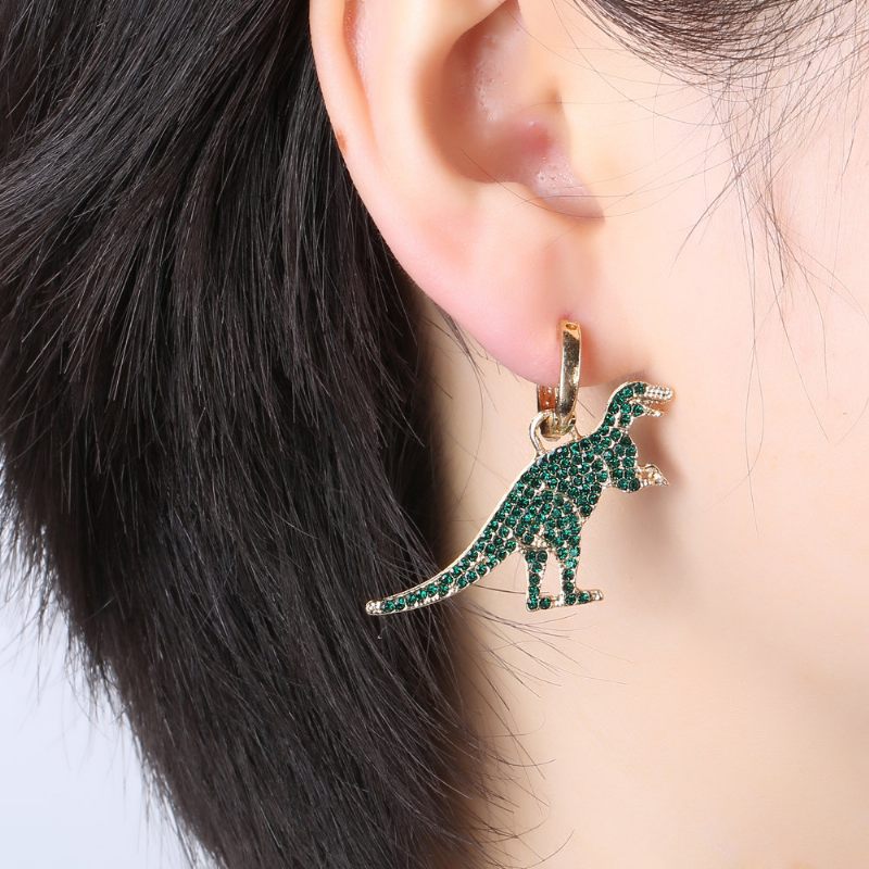 Klasszikus Arany Zöld Strassz Dinoszaurusz Lógó Fülbevaló Divat Aszimmetria Nőknek Ajándékok