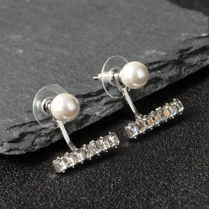 Luxus Gyöngy Strassz Ezüst Fülbevaló Divatos Fülkabát Aranyos Ajándék Lányoknak Nőknek