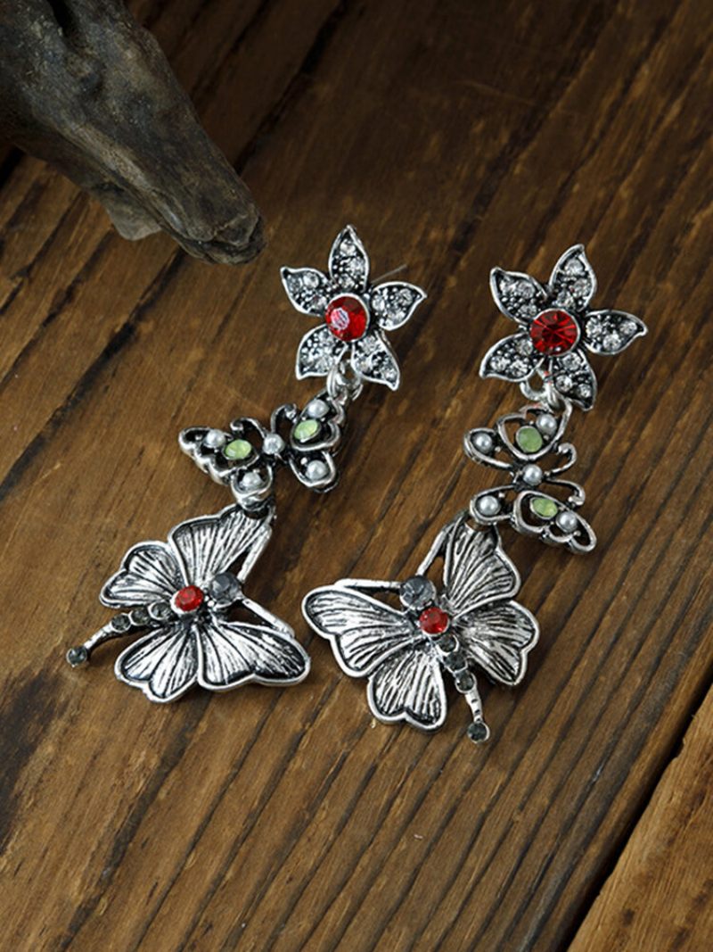 Ötvözet Vintage Gyémánt Virág Hosszú Bojt Pillangó Gyöngy Fülbevaló