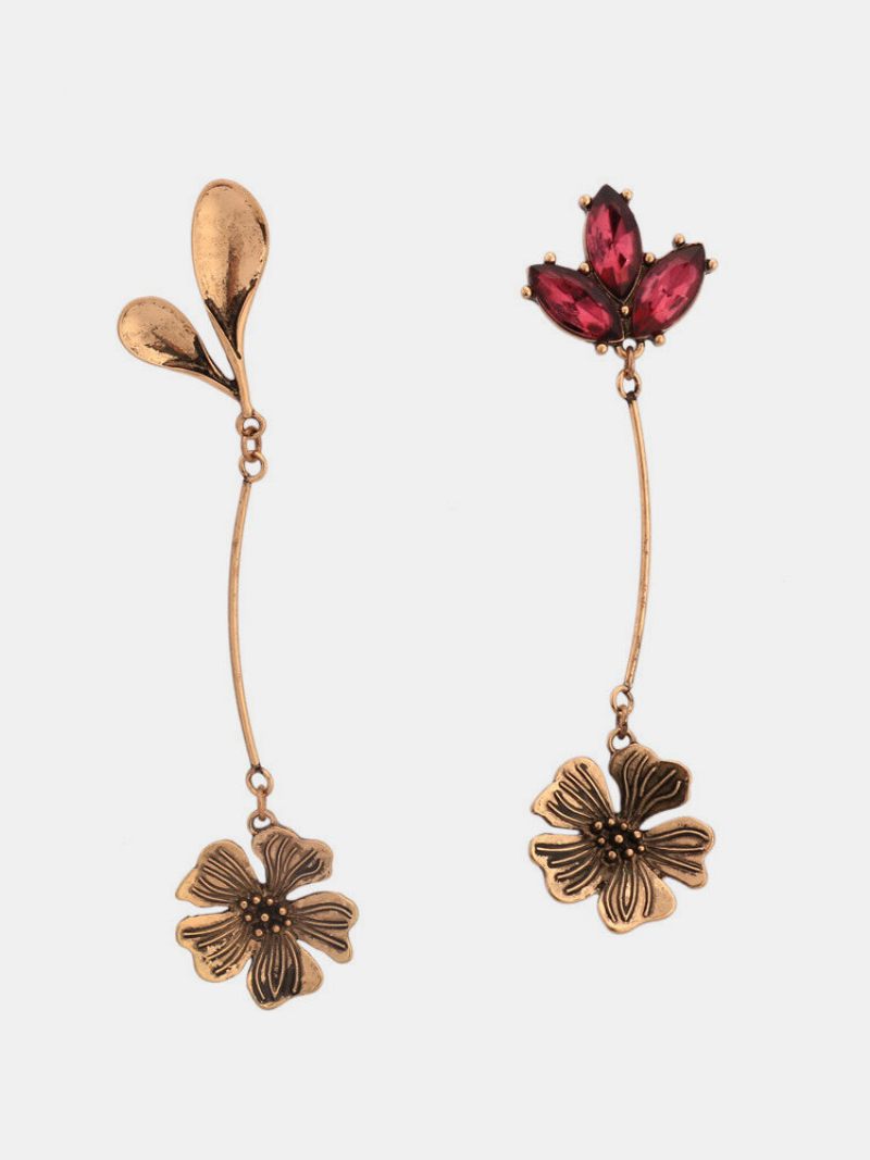 Vintage Antik Arany Fülbevalók Kreatív Aszimmetrikus Virágos Levelek Lógó Nőknek