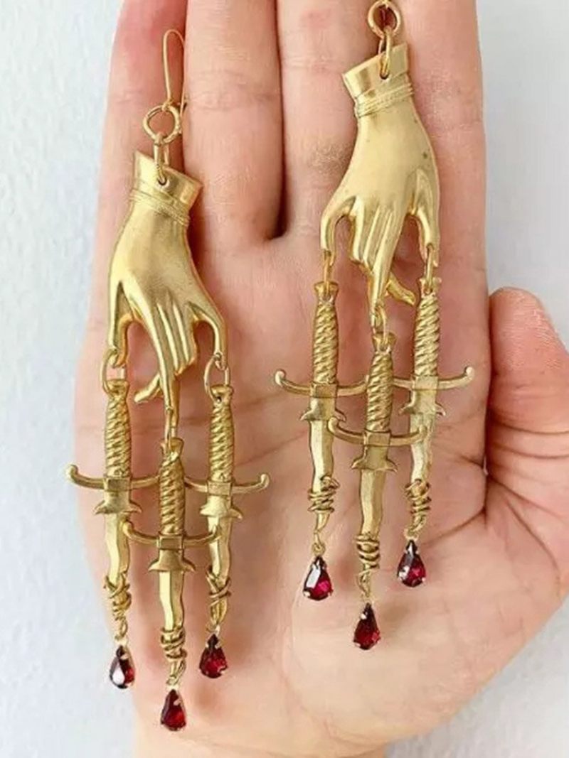 Vintage Szimmetrikus Hand Holding Cross Női Fülbevaló Drágakő Bojt Medál