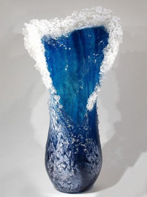 1 Db 24.5/10 cm-es Majestic-wavy Váza Modern Óceánkék Virág Virágcserép Bonsai Nappali Hálószoba Lakberendezés