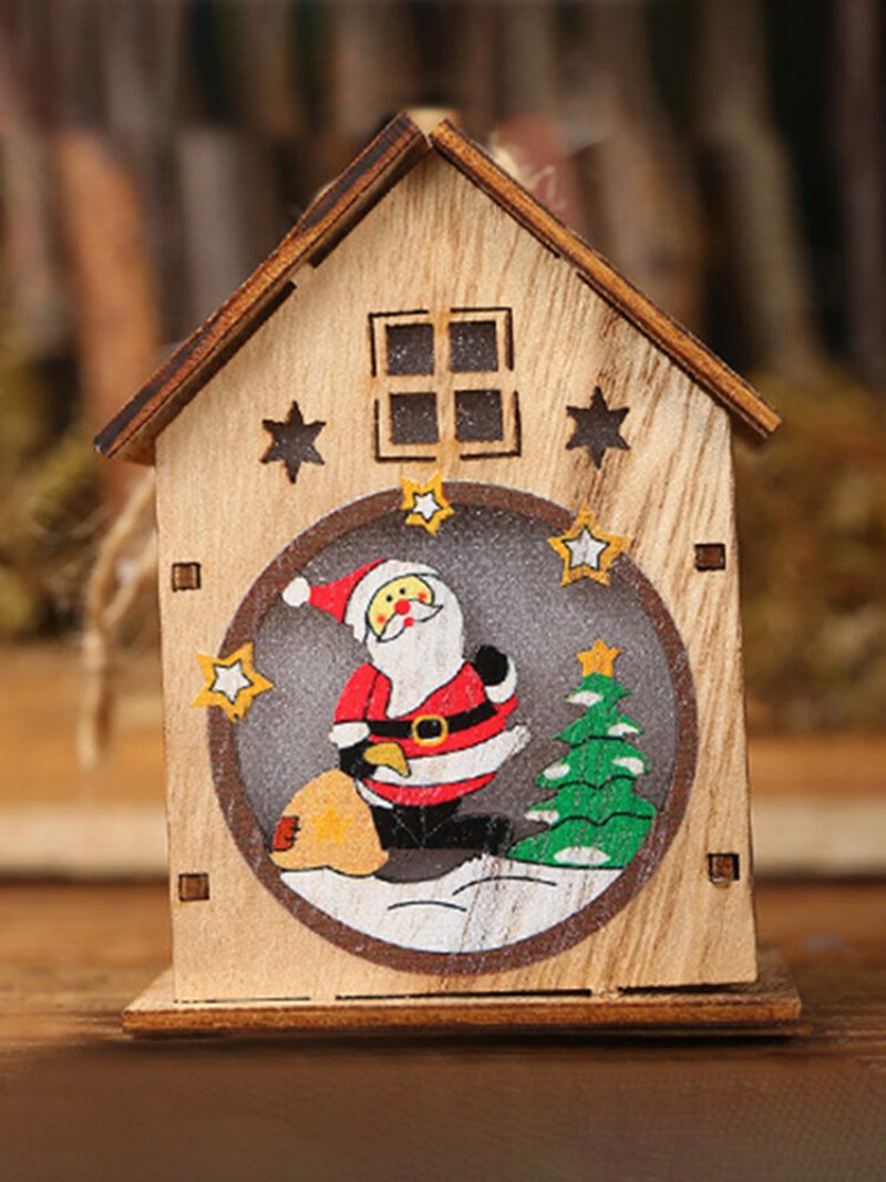 1 Db Karácsonyi Fa Megvilágított Faház Kreatív Összeállítás Kis Ház Dekoráció Világító Színes Kabin