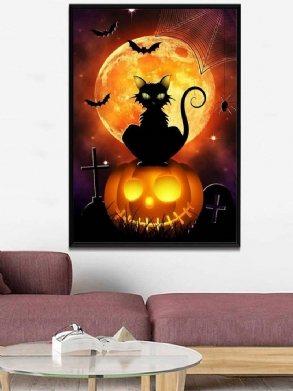 1 Db Keret Nélküli Sütőtök Fekete Macska Mintás Halloween Sorozat Vászonfestmény Fali Művészet Lakberendezési Képek