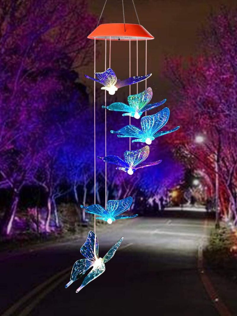 1 Db Led Napelemes Pillangó Szélcsengő Színváltó Éjszakai Lámpa Otthoni Kert Udvari Dekoráció