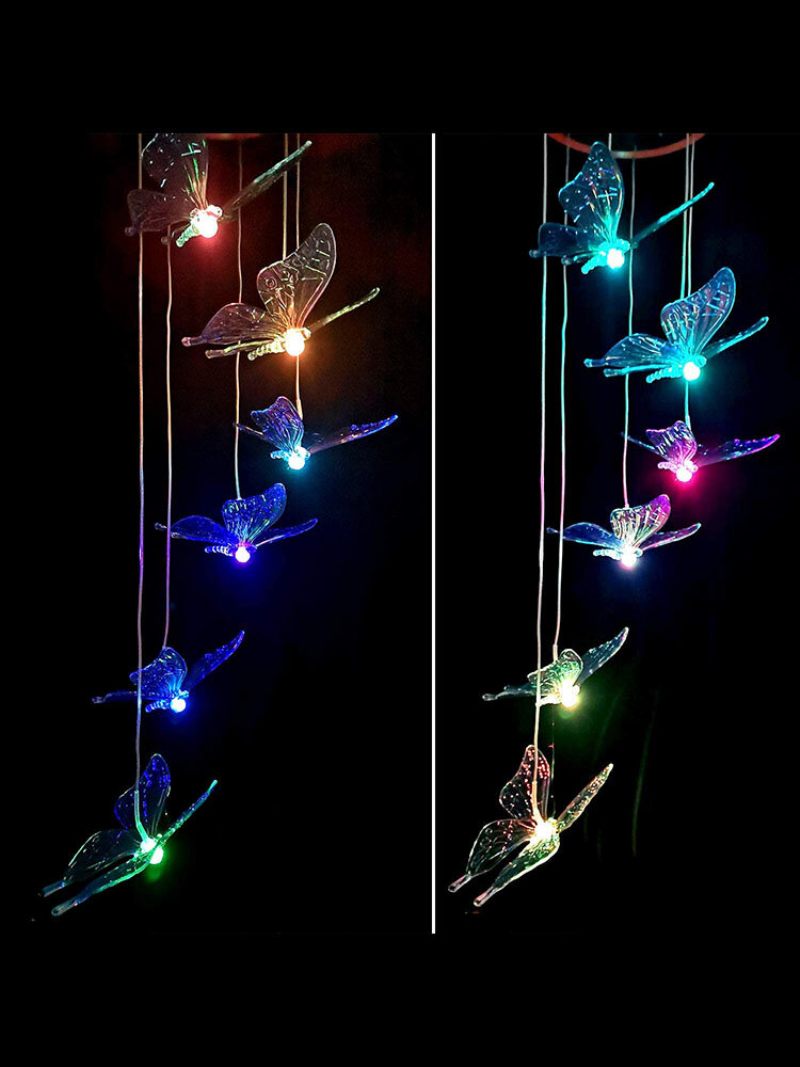 1 Db Led Napelemes Pillangó Szélcsengő Színváltó Éjszakai Lámpa Otthoni Kert Udvari Dekoráció