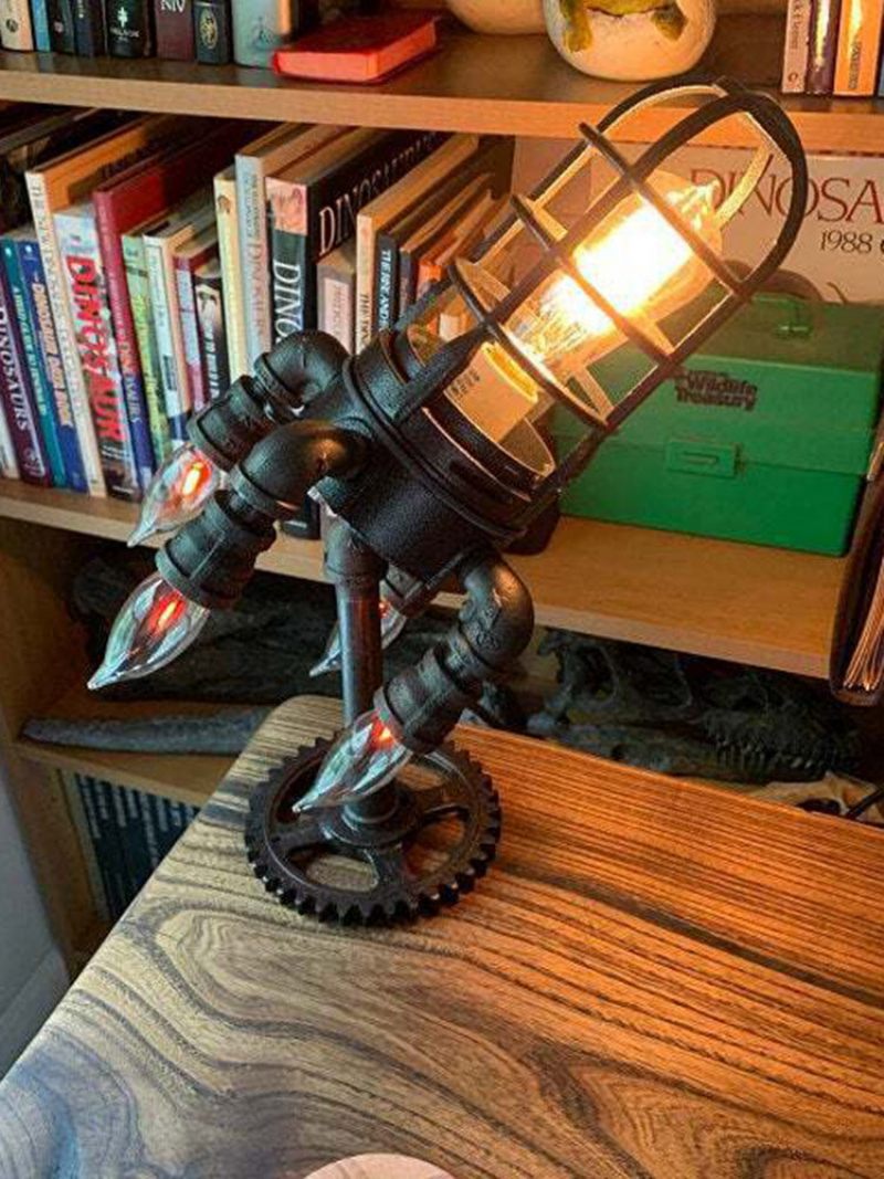 1 Db Vintage Steampunk Rakétalámpa Cool Led Asztali Éjszakai Lámpa Otthoni Irodai Asztal Dekoráció Kézműves Apák Napja