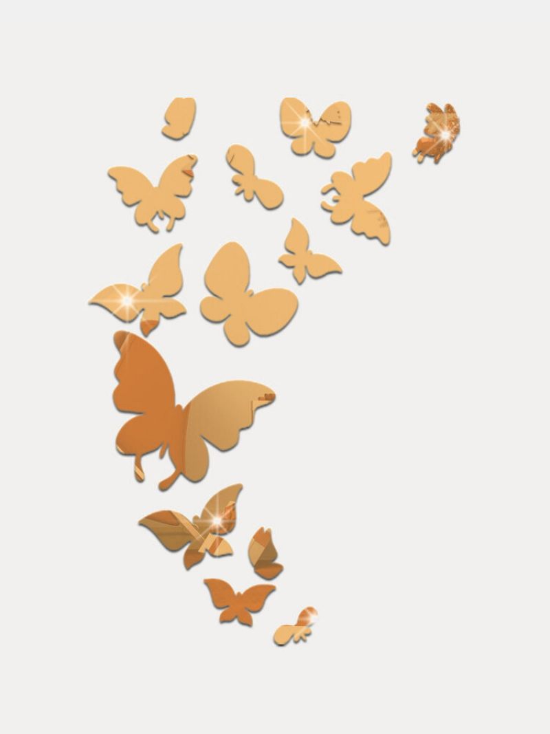 14 Db Akril 3d Pillangó Mintás Öntapadó Levehető Lakberendezési Tükör Falmatrica
