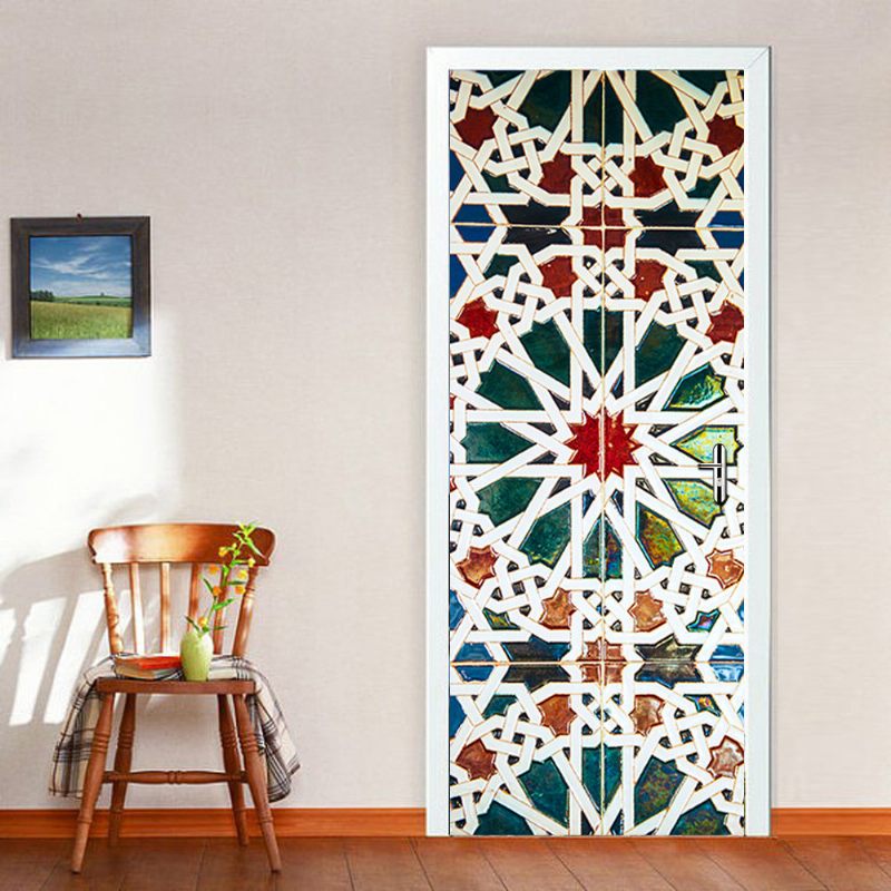 200x77cm 3d Kaleidoszkóp Lépcsők Pvc Öntapadó Ajtó Falmatrica Nappali Fali Dekoráció