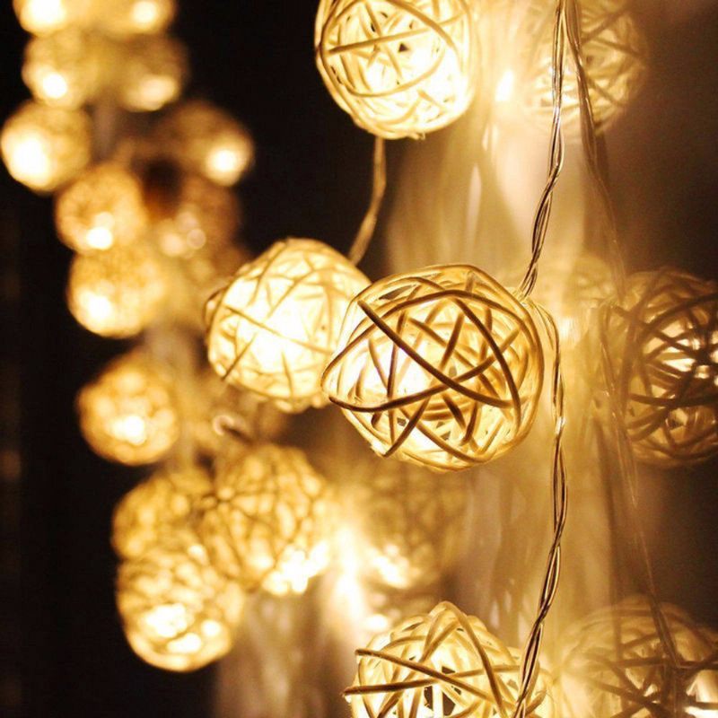 20led Rattan Esküvői Party Kerti Fesztivál Ball String Lights