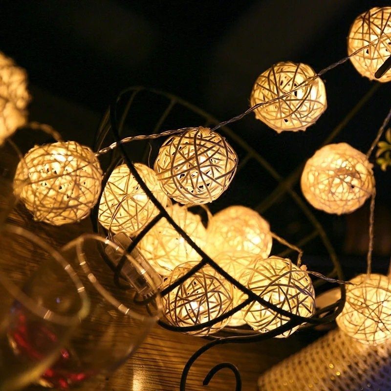 20led Rattan Esküvői Party Kerti Fesztivál Ball String Lights