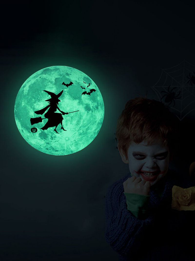 30 cm-es Világító Hold Falmatricák Halloween Denevér Boszorkányvár Ragyogó Dekor Matricák
