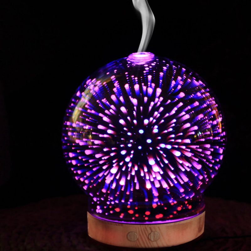 3d Fireworks Üveg Aromaterápiás Diffúzor 100ml Cool Mist Párásító Színváltó Fény Éjszaka