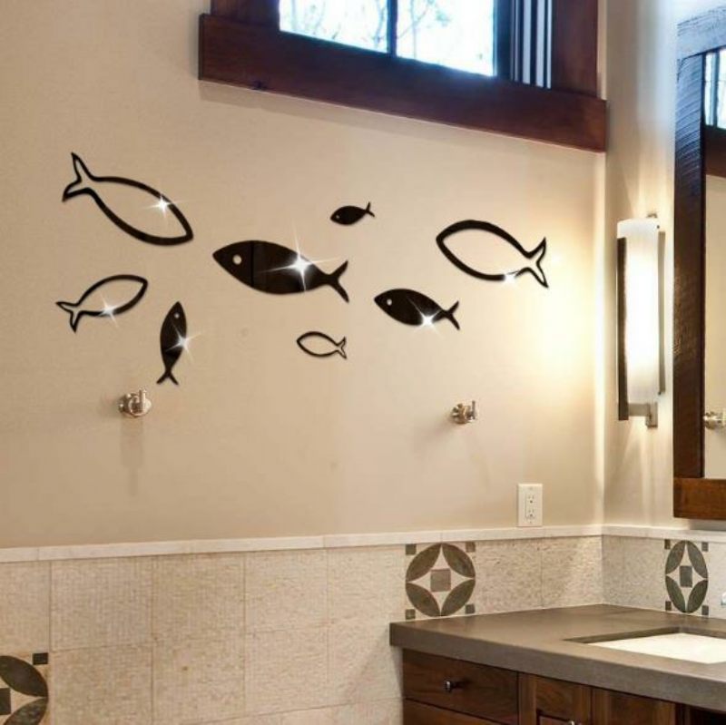 3d Fish Többszínű Barkács Alakú Tükör Fali Matricák Otthoni Fal Hálószoba Irodai Dekoráció