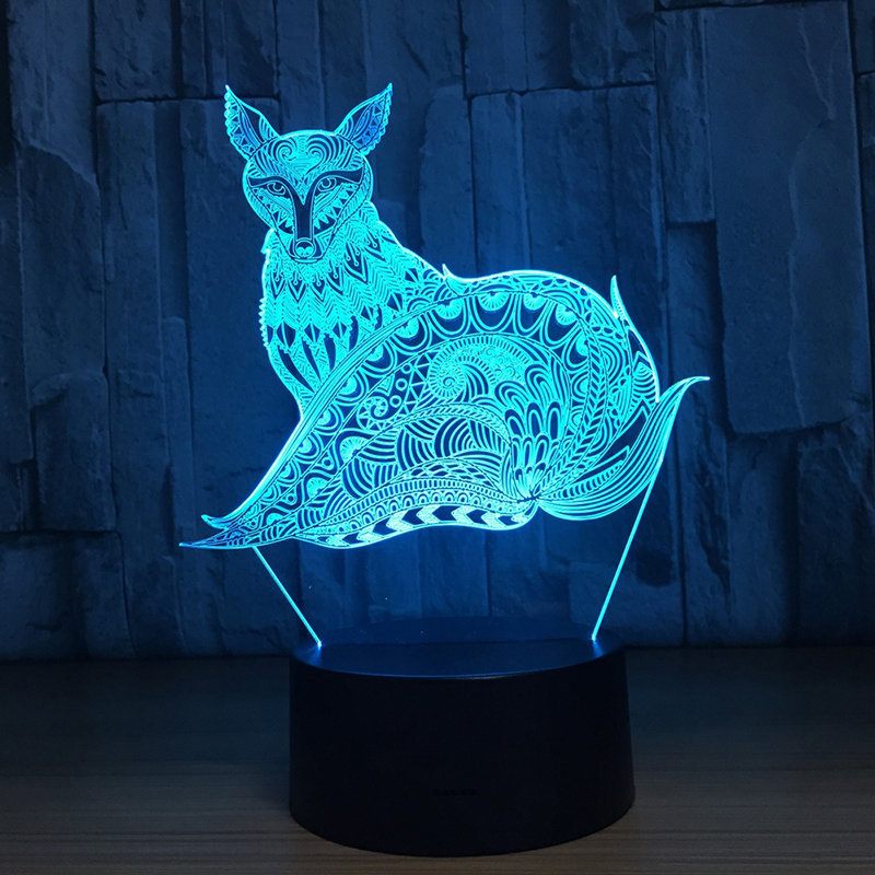 3d Fox Éjszakai Fény Asztali Optikai Csalódás Lámpa 7 Színváltó Led