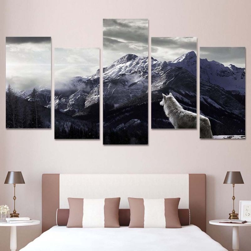 5db Snow Mountain Plateau Wolf Keret Nélküli Vászonnyomatok Festmény Falművészet Otthoni Dekoráció