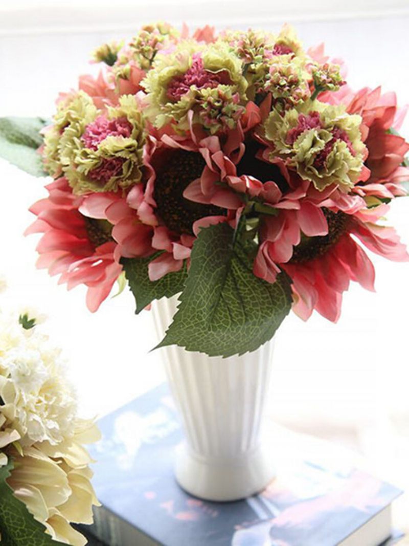 9 Fej Napraforgó Szegfű Művirágok Növények Csokor Menyasszonyi Party Esküvő Lakberendezés