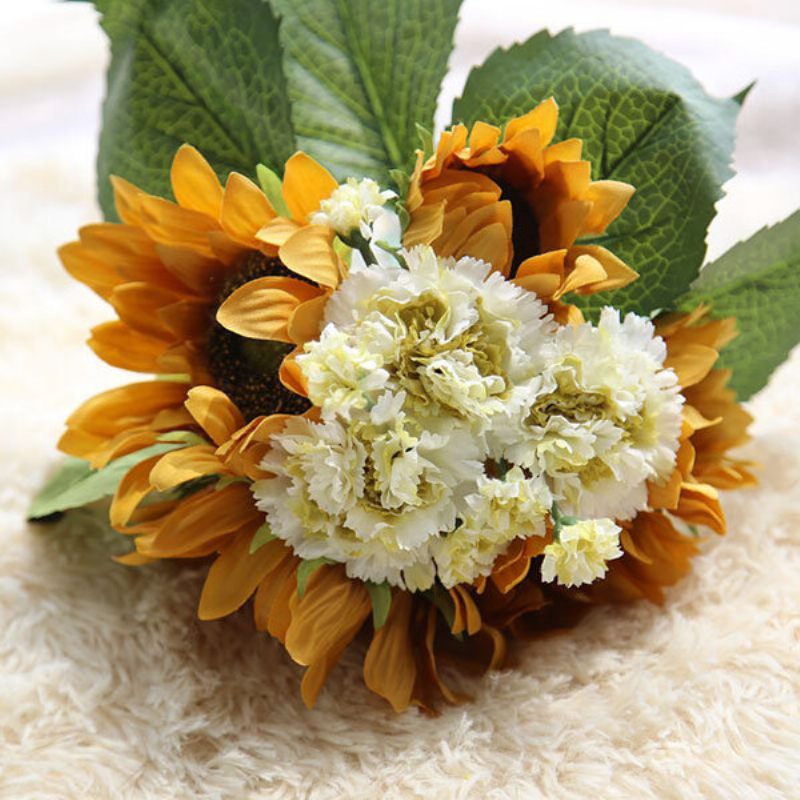 9 Fej Napraforgó Szegfű Művirágok Növények Csokor Menyasszonyi Party Esküvő Lakberendezés
