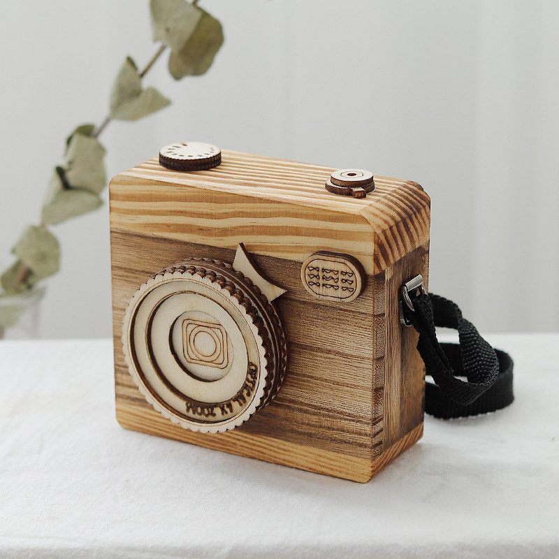 Akasztható Kamerás Zenedoboz Kreatív Kézzel Készített Fából Készült Óramű Tökéletes Ajándék