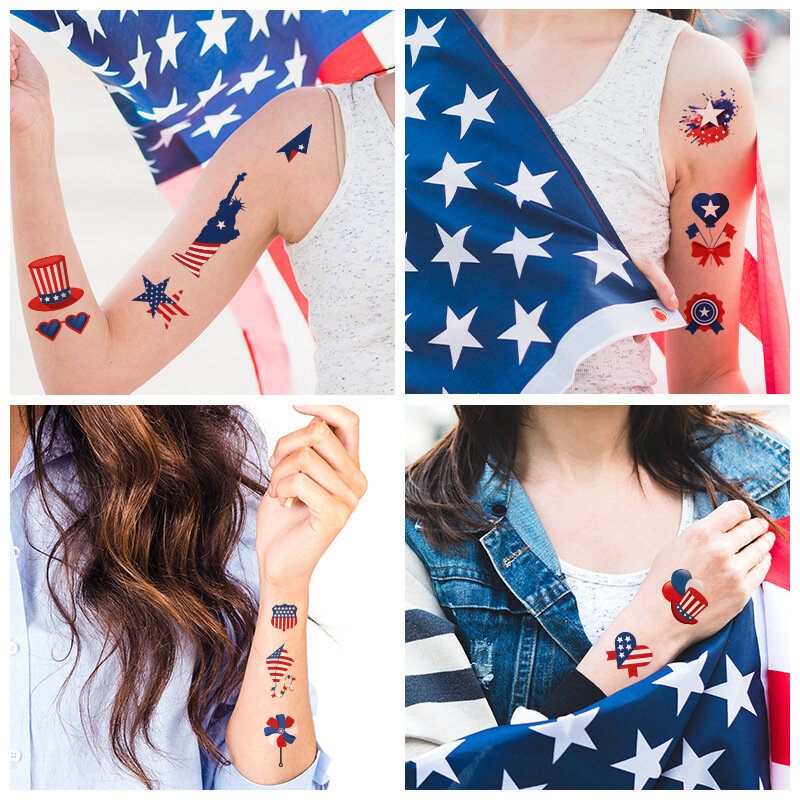 Amerikai Zászló Tetováló Matricák Hátsó Nyakkendőcsomós Harisnya Függetlenség Napja Party Kellékei Vízálló