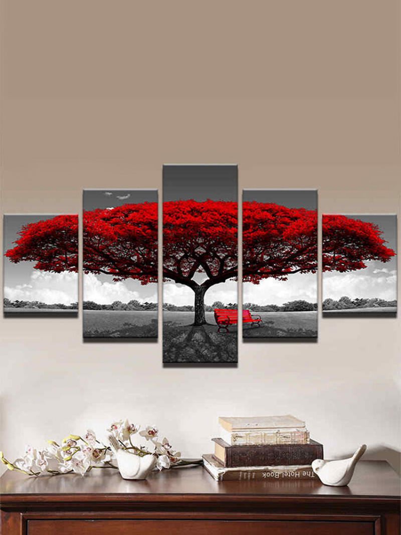 Bekeretezett Lakberendezési Vászonnyomat Festmény Fali Művészet Modern Vörös Fa Díszletpad
