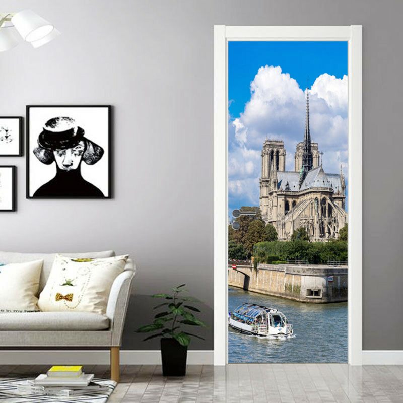 Dekoratív Matricák Az Ajtón Gyönyörű Párizsi Épület 2 Készlet 3d Fali Kreatív Pvc Eltávolítható
