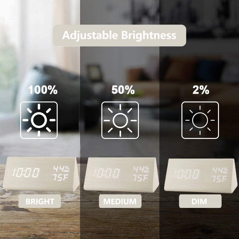 Fa Digitális Ébresztőóra Elektronikus Led Időkijelzővel 3 Riasztási Beállítások Páratartalom És Hőmérséklet Érzékelése