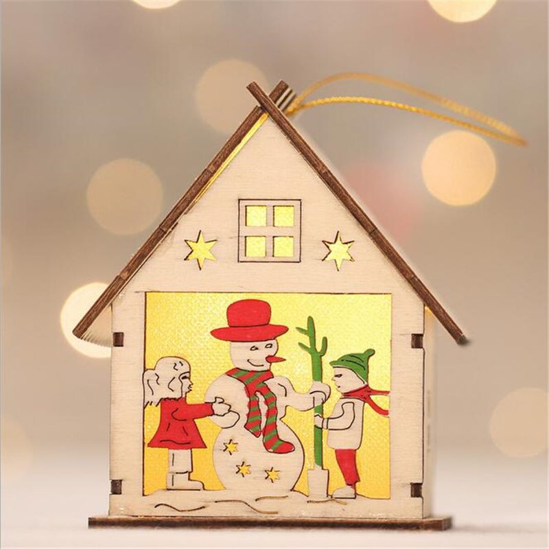 Fából Készült Mikulás Hóember Elk Éjszakai Fény Karácsonyi Ajándék Függő Mini Ház