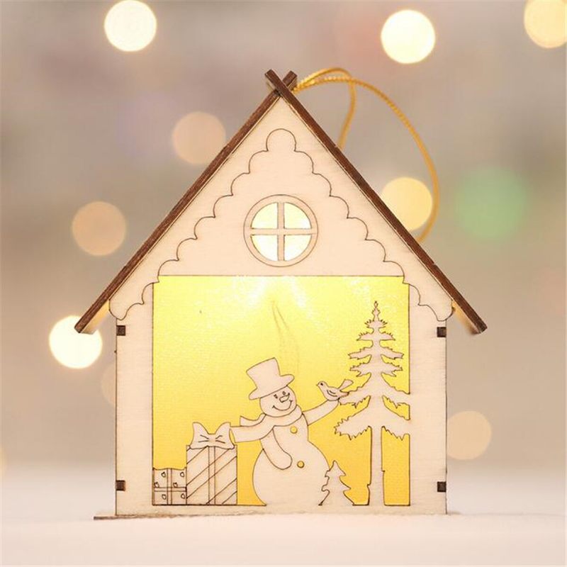 Fából Készült Mikulás Hóember Elk Éjszakai Fény Karácsonyi Ajándék Függő Mini Ház