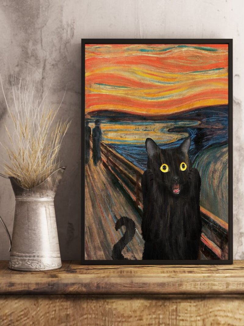 Fekete Macska Keret Nélküli Olajfestmény Vászon Titokzatos Fali Művészet Nappali Lakberendezés