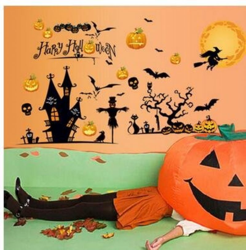 Halloween Tök Eltávolítja A Falmatricákat Nappali Hálószoba Üvegablak Háttér Dekoráció
