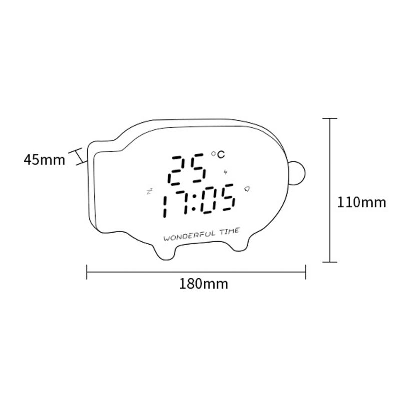 Imádnivaló Rajzfilm Disznóóra Lámpa Beltéri Hálószoba Többfunkciós Led Képernyő Éjszakai Usb Újratölthető Hangvezérlésű Ébresztőóra