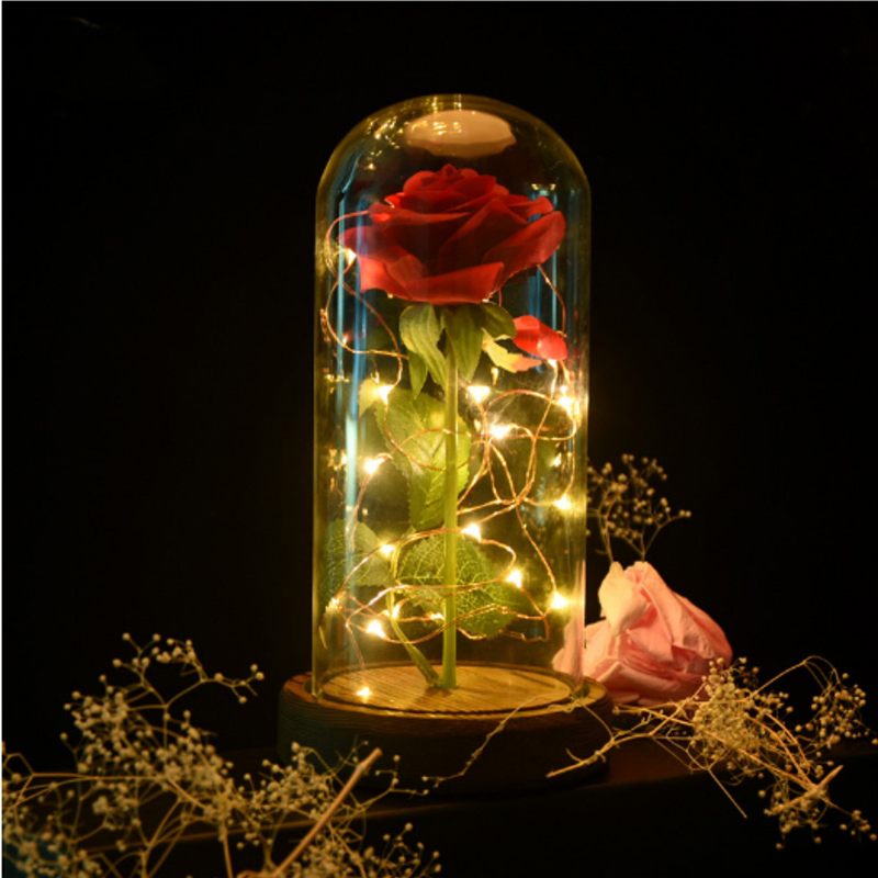 Karácsonyi Díszek Beauty Enchanted Tartósított Vörös Friss Rózsa Üvegborítás + Led Lámpa