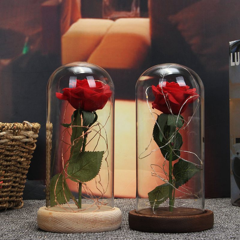 Karácsonyi Díszek Beauty Enchanted Tartósított Vörös Friss Rózsa Üvegborítás + Led Lámpa