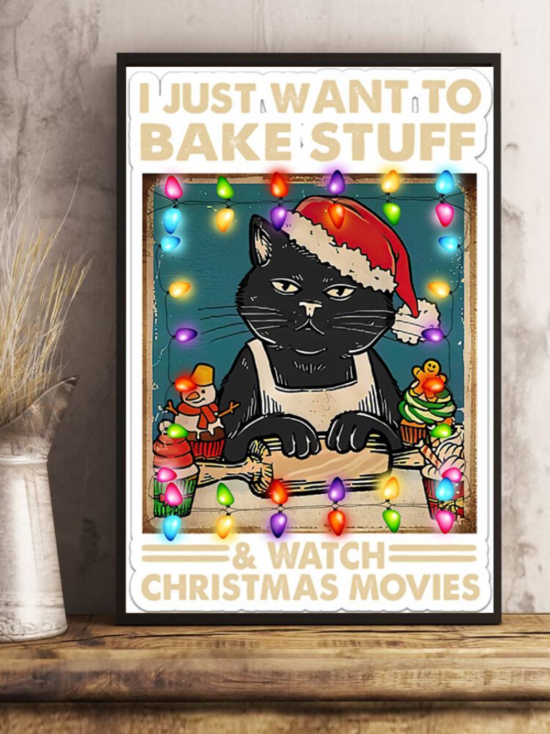 Karácsonyi Fekete Macska Mintás Keret Nélküli Olajfestmény Vászon Fali Művészet Nappali Lakberendezés
