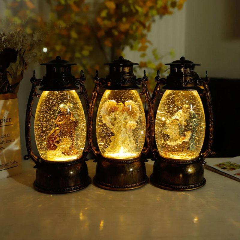 Karácsonyi Gyanta Asztali Lámpa Európai Retro Ovális Lámpás Nappali-hálószoba Otthoni Dekorációhoz Meleg Fénnyel Ütésálló Kreatív Dizájnnal
