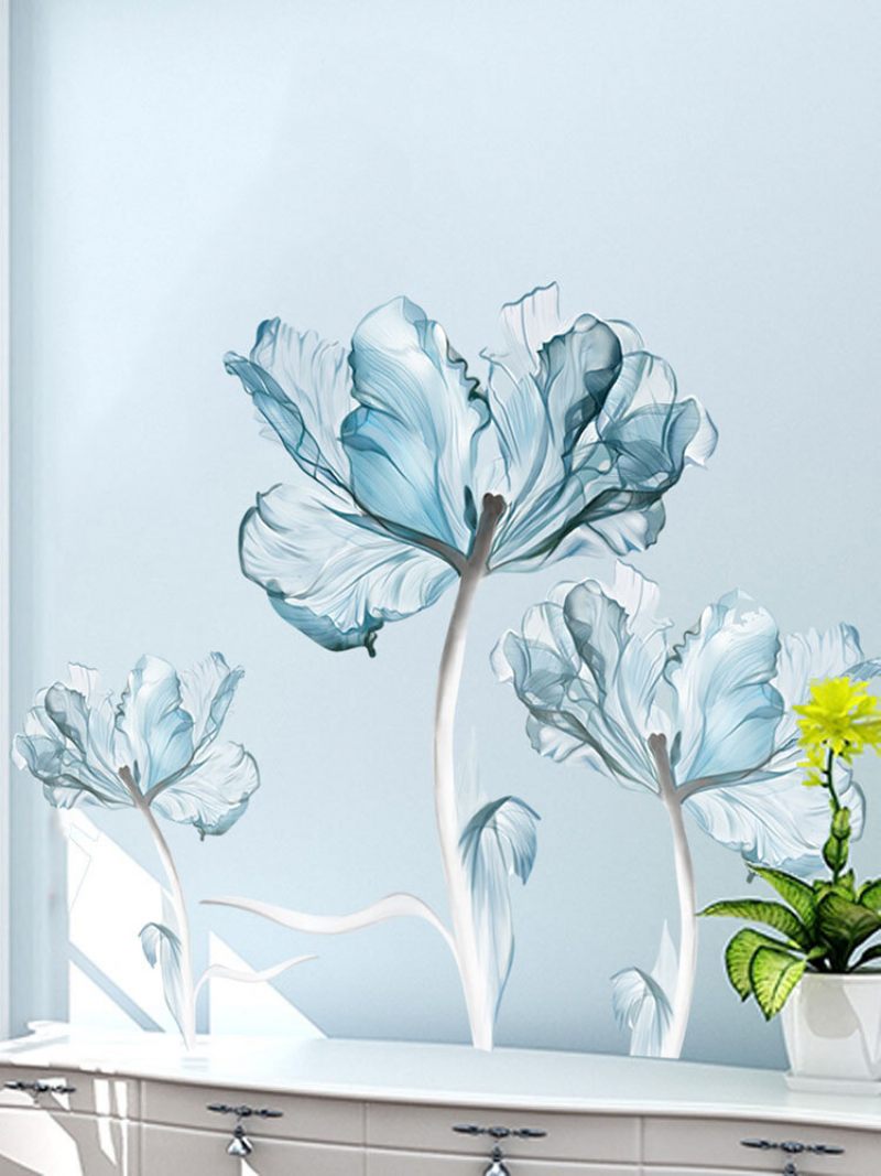 Kék Virágmintás Pvc Nyomtatási Öntapadó Lakberendezés Hálószoba Nappali Fali Matricák