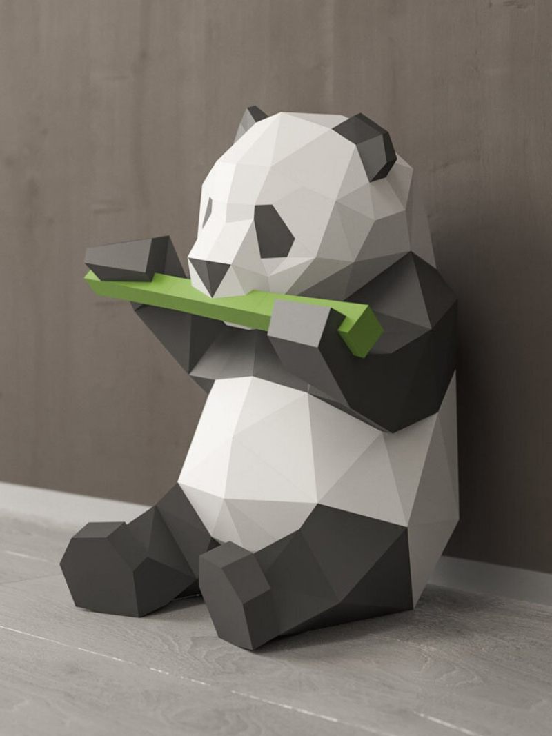 Kézzel Készített Barkácsolt Panda Evő Bambusz 3d-s Papírmodell Otthoni Dekoráció Nappali Irodai Barkácspapír Kézműves Modell Rejtvények Oktatási Gyerekeknek Játék Ajándék