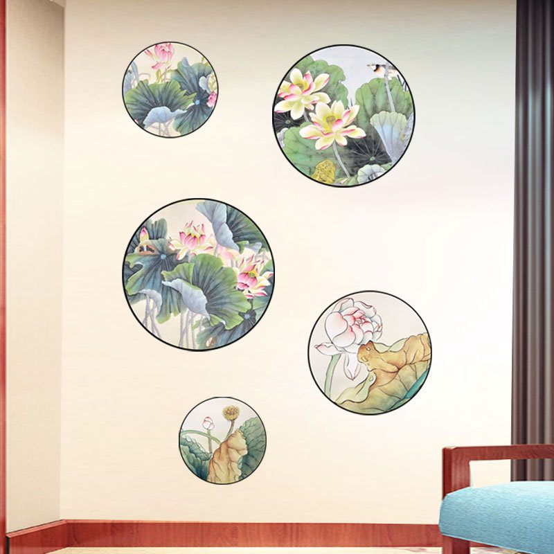 Miico 2pcs Lotus Painting Matrica Otthoni Dolgozószoba Dekorációs Fali Kombinációs Matricák
