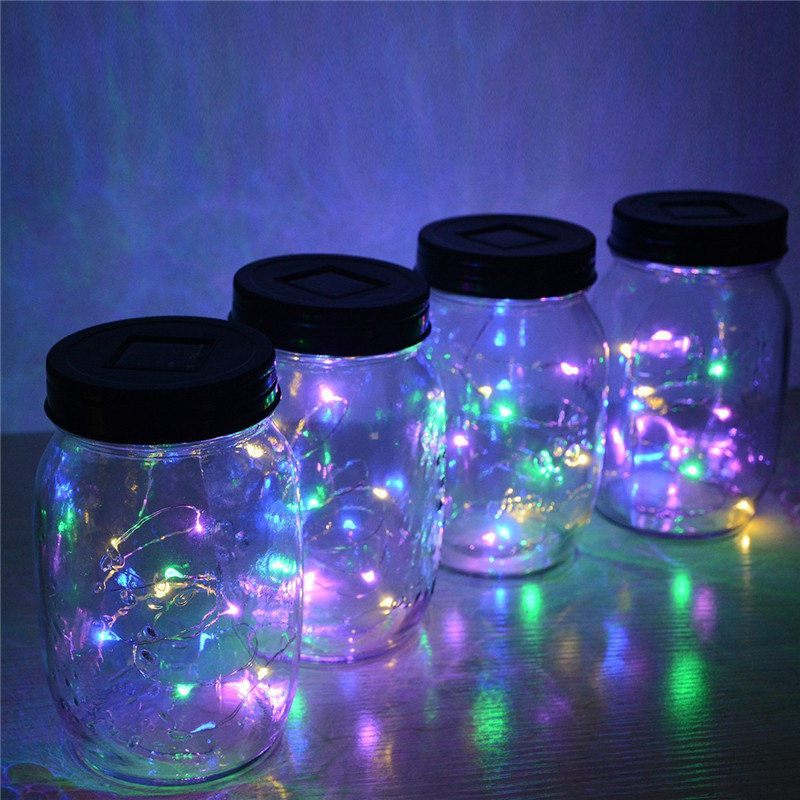 Napenergiával Működő 2m 20 Led-es Befőttesüveg Fedél Fairy String Light Vezetékes Lámpa Kerti Dekorációhoz