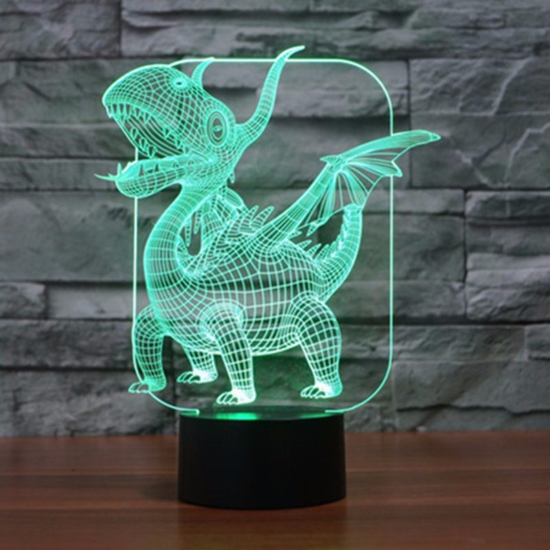 Pterosauria 3d Led Illúzió Éjszakai Fény 7 Színváltoztatás Érintőkapcsoló Asztali Lámpa